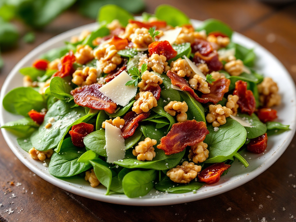 Spinach Salad with Bacon, Walnuts, and Honey-Mustard Vinaigrette